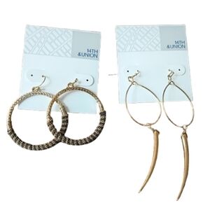NWT 14th & Union Earring Set 2 Pairs Gold Woven Hoop Tusk Drop Dangle Boho